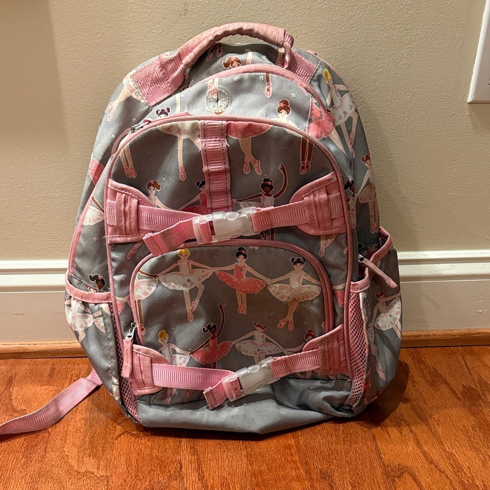 Pink and Gray Kids Backpack with Ballerina Design